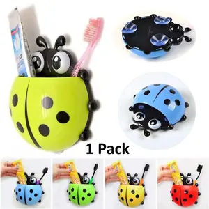 Kids Toothbrush Holder, Cute Seven-Star Ladybug Design, Suction Cup Mount, No Drill, Insect Shape, Random Color, Bathroom Accessory