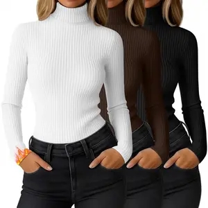3 Pack Women's Ribbed Thermal Turtleneck Tops Long Sleeve Stretch Shirts Knitted Fitted Lightweight Base Layer2026