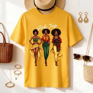 Women's Vintage Graphic Tees - Girls Trip Black Queen Squad Oversized T-Shirt | Black Girl Magic Easter Gift Trendy Tops
