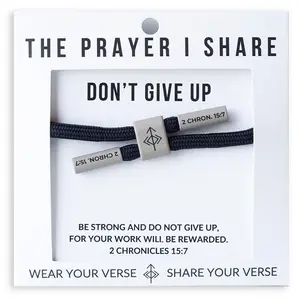 The Prayer I Share Don't Give Up 2 Chronicles 15:7 Bible Verse Bracelet Unisex Adjustable Cuff Durable Cord Jewelry with Alloy Accents and Silicone Coating