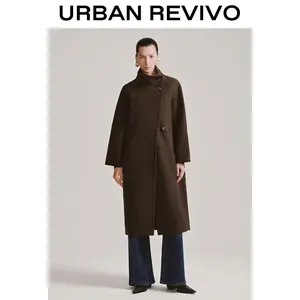 URBAN REVIVO Women's Oversized Funnel Neck Long Sleeve Jacket - Elegant, Comfortable, Soft, Breathable Fabric Outerwear, Chic Statement Piece, UWG150141