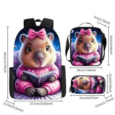 Notebooks And Pens Gift Set Cartoon Capybara Backpack School Backpack Kawaii Backpack School Bag Gift Capybara Backpack For School
