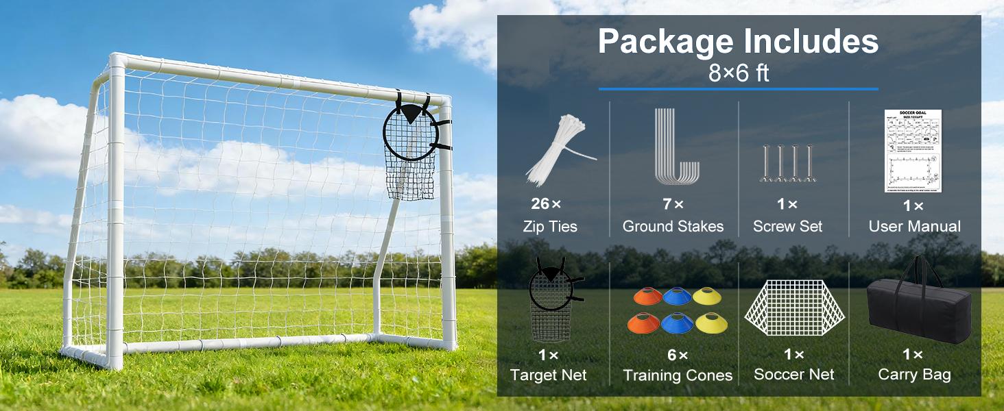 【Summervibes】LILYPELLE 12x6/ 10x6.5/ 8x6/ 6x4 Portable Folding Soccer Goal for Backyard, Heavy Duty PVC Youth Soccer Net with Target Net & Training Cones, All Weather Football Goal for Kids Teens Adults, Outdoor Training Practice 【Summervibes】LILYPELLE 12x6/ 10x6.5/ 8x6/ 6x4 Portable Folding Soccer Goal for Backyard, Heavy Duty PVC Youth Soccer Net with Target Net & Training Cones, All Weather Football Goal for Kids Teens Adults, Outdoor Training Practice