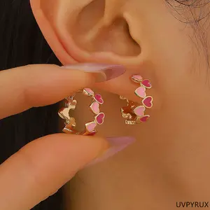 2 Pair/set Golden Multicolor Enamel Lovely Heart Earrings, Minimalist 0.66inch Sweet Ear Accessories 2026 New Style