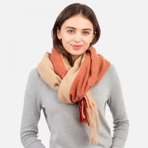 Lightweight Two-Tone Knit Scarf with Fringe Tassel