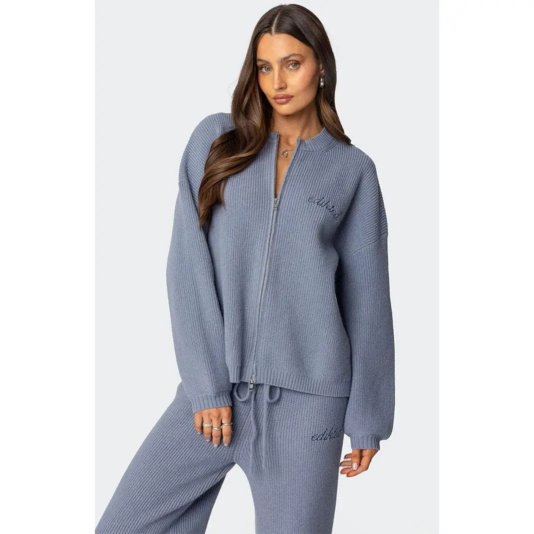 Edikted Women's Kris Ribbed Knit Zip Up Sweater