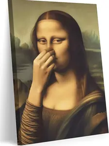 Funny Mona Lisa Bathroom Canvas Wall Art Pinching Nose Wall Decor Mona Lisa Classical Painting Picture Humor Amusing Toilet Art Vintage Whimsical Poster Print for Bathroom Home Decoration