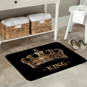 Interesting Luxury_Gold Crown_KING_Non-Plush, Flannel bath mats, kitchen floor mats, bedroom mats, pet mats, suitable for bathrooms, kitchens, living rooms, laundry rooms, dining rooms, fatigue relief, ideal gifts