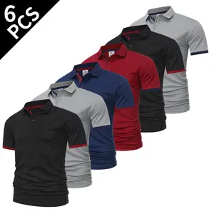 6-piece set featuring a casual men’s short-sleeve polo shirt; quick-dry golf and tennis shirts; comfortable riding apparel; fashionable men’s sportswear suitable for casual gatherings, holidays, and travel; contrast design at the collar and sleeves.,summe