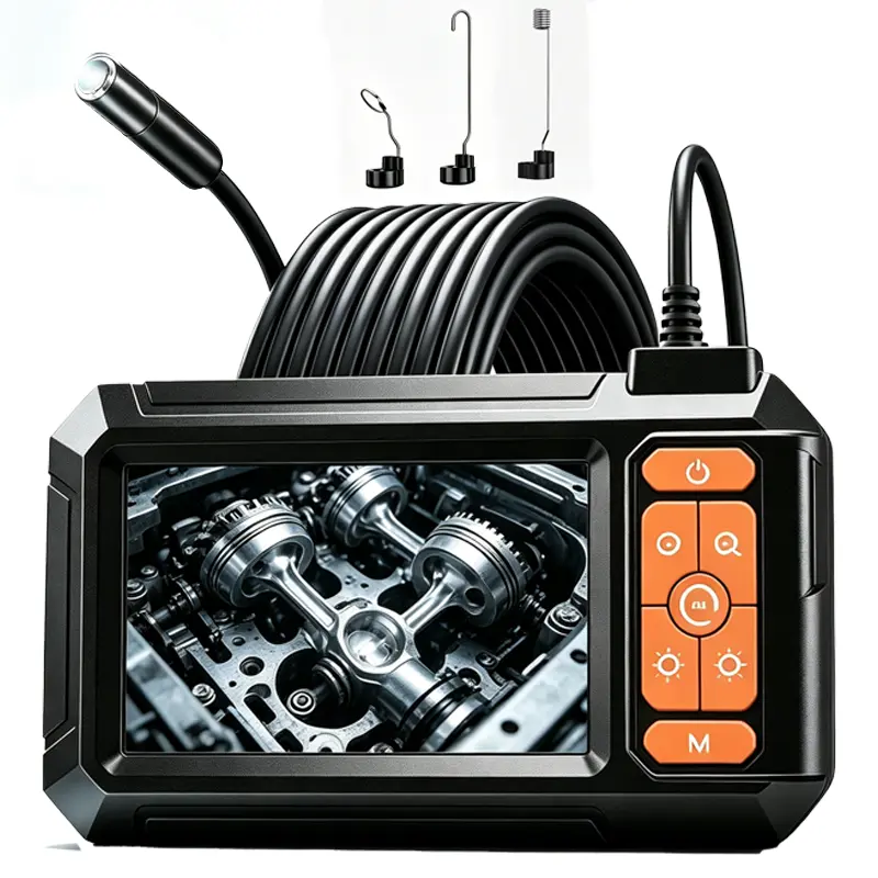 1080P Automotive Inspection Endoscope Camera with 8 Dimmable LED Lights, 4.3-in High-Res IPS Screen, Compact Flexible Semi-Rigid Snake Probe, IP67 Waterproof, Batteries, Flexible Cable for Automotive Maintenance, Mechanics