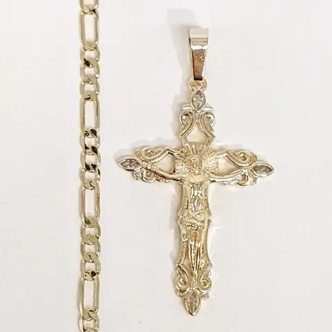 Plated Cross 3mm Figaro Chain Necklace