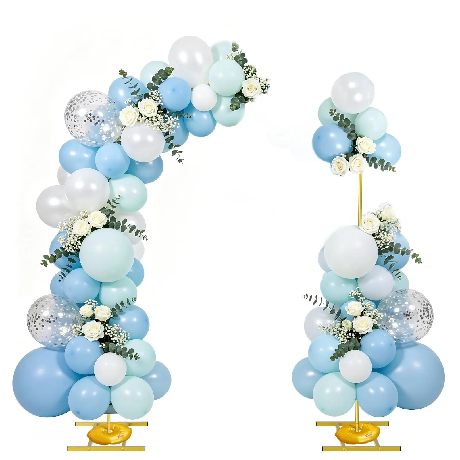 EMART Balloon Arch Stand 7.5 X 6.2FT Set of 2 Gold Half Wedding Arch Stand | Arch with 2 Golden U-shaped Water Bag & 4 Reusable Ground Stakes,for Wedding,Party,Baby Shower,Graduation Ceremony,Exhibition