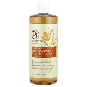 Dr. Jacobs Naturals Plant-Based Pure Castile All-In-1 Soap, Almond Oil, 32 oz (946 ml)