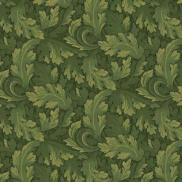 Fabric Benartex Metallic Green Twirling Leaves All About Seasons Winter by the Quarter Yard 16328M-44