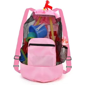 Beach toy bag，mesh backpack for beach,Beach Must Haves Sand Box Toys Seashell Bags，Waterproof Swim Mesh Beach Bag (1, Pink)