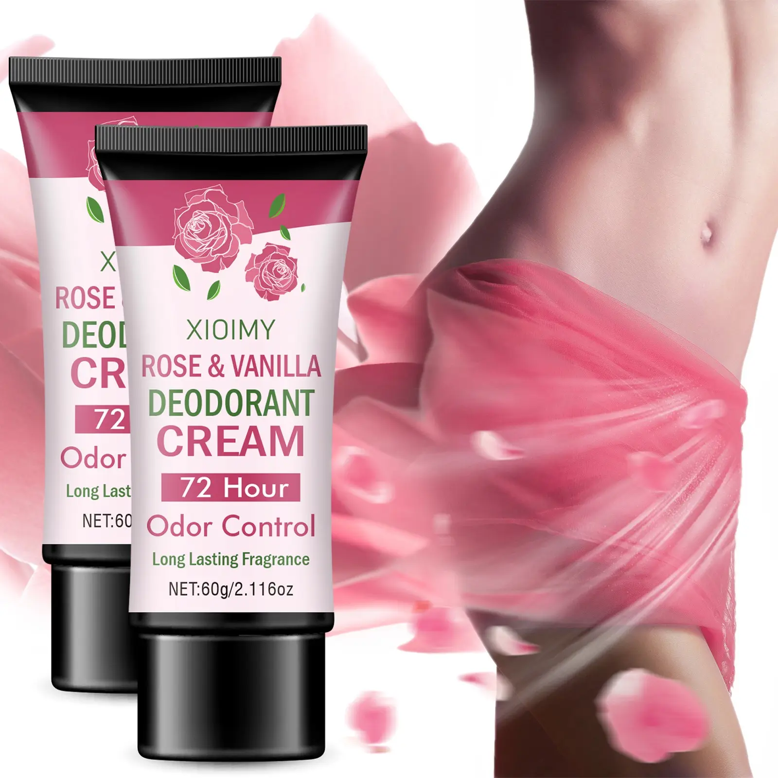 2pcs Rose and Vanilla Deodorant Cream, Scented, 72-Hour Fresh Body Odor, Long-Lasting Scent, Fragrance, Suitable for Armpits, Body, Private Areas