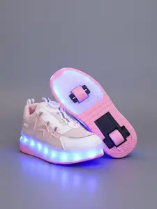 Cute Usb Rechargeable Luminous Pink Sneakers, 2024 New Style Fashionable Light Up Walking for Boys & Girls, Casual Sports Skate Shoes with Wheel Design for Daily Wear