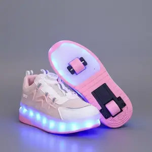 Cute Usb Rechargeable Luminous Pink Sneakers, 2024 New Style Fashionable Light Up Walking for Boys & Girls, Casual Sports Skate Shoes with Wheel Design for Daily Wear