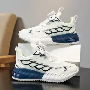 Children's rotating buckle fashionable casual sports shoes, anti-slip and breathable fabric soft-soled running shoes for boys and girls, school sports shoes for students, suitable for scenarios such as going out for a walk or attending classes