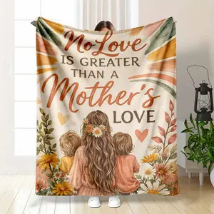 Mother’s Love Flannel Blanket Floral Family Illustration Print Soft Cozy Lightweight Warm Throw Blanket for Sofa Bedroom Living Room Mother’s Day Gift Home Decor Lounge Use