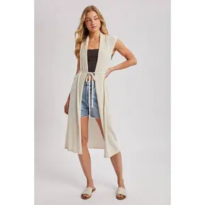 Sleeveless Belted Vest Cardigan
