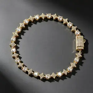 6mm Iced Out Moon & Star Tennis Bracelet Moissanite 18K Gold Plated Luxury Chain Bracelet Trendy Jewelry Gift for Women Men Girlfriend Boyfriend