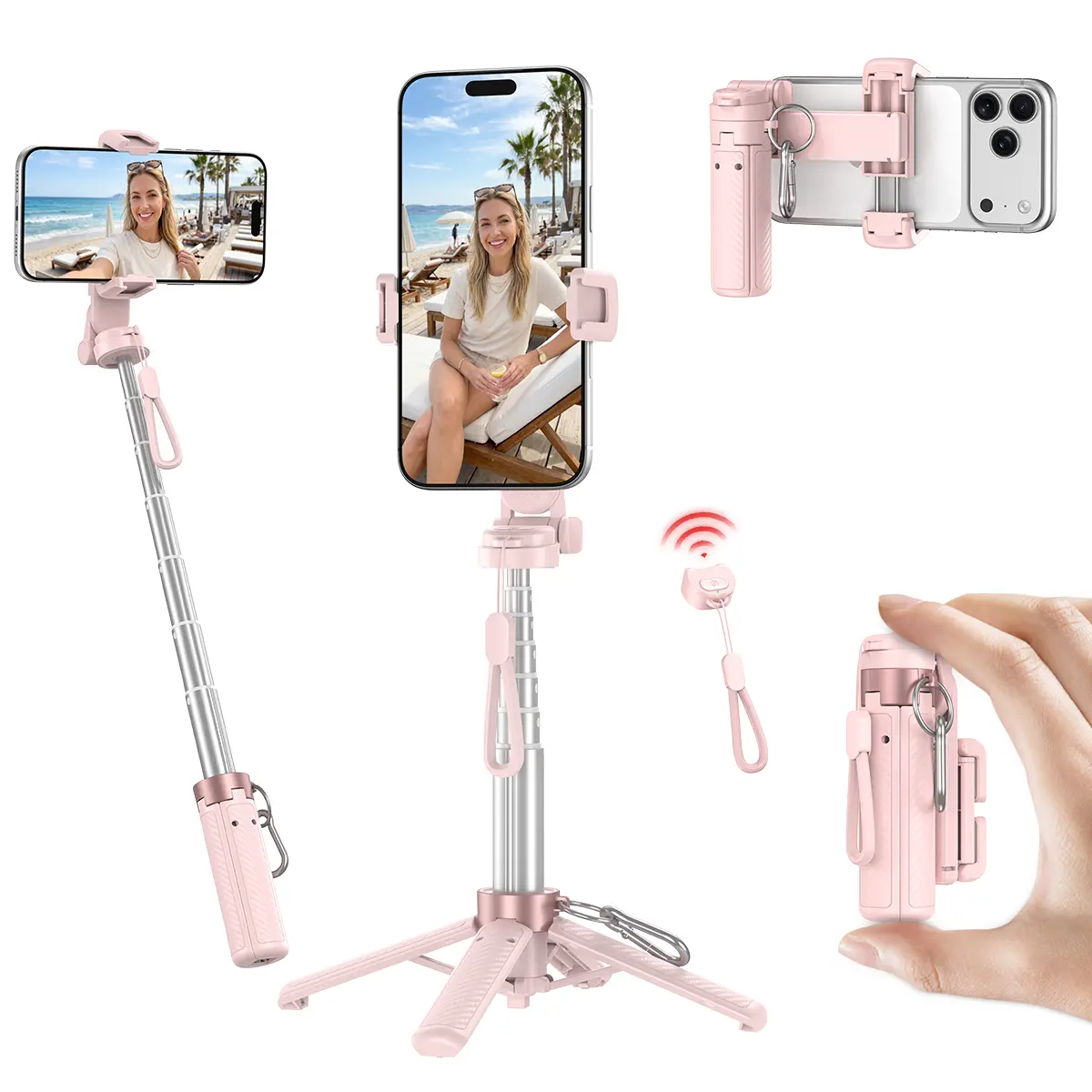 2026 4-in-1 Multifunctional Selfie Stick - 360° Rotatable Cellphone/Smartphone Holder, Compact, Stylish, Wireless Bluetooth Control, Travel Gadgets, Vlogging/Recording Equipment, Extends to 15.75in, Universal Phone Accessory