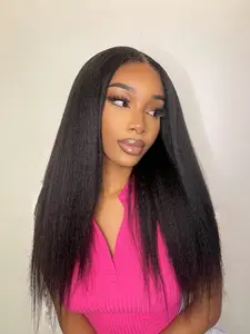 Fluffy Yaki Straight Wig for Women, Synthetic Hair Wigs, Thick Kinky Afro Hair Replacement, 18 Inch Party and Cosplay Wig, Stylish and Natural Look