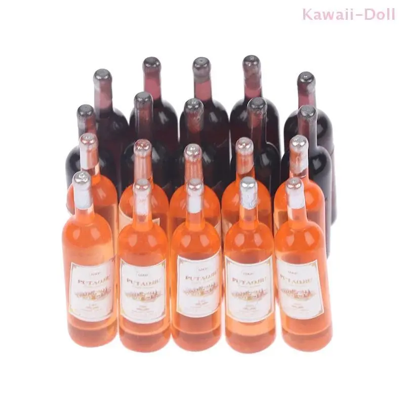 10Pcs Resin Miniature Red Wine Bottle Set, 1/12 Scale Unisex Dollhouse Kitchen Toy Accessories, Stress Relief Classic Novelty Toy