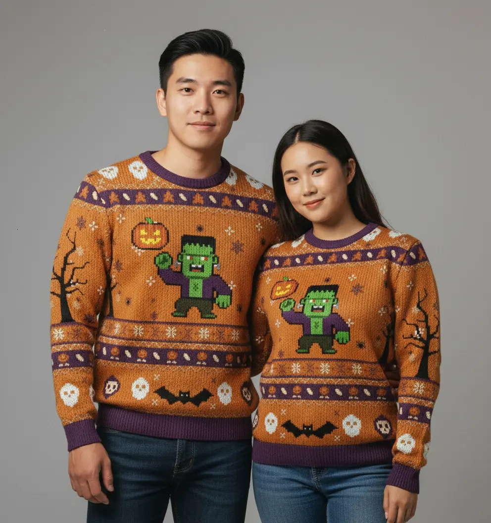 Lustiger Frankenstein Halloween-Strick Pullover Ugly Sweater