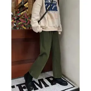 Women's retro wide leg corduroy pants, high waisted casual straight leg long button pants, loose in spring and autumn, suitable for daily wearRAIMENTRY