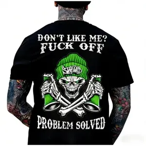 Don't Like Me Fuck Off Graffiti Skull Tattoo T-Shirt, Aesthetic Streetwear, Vintage Men Graphic Tee, Classic Casual Summer Outfit