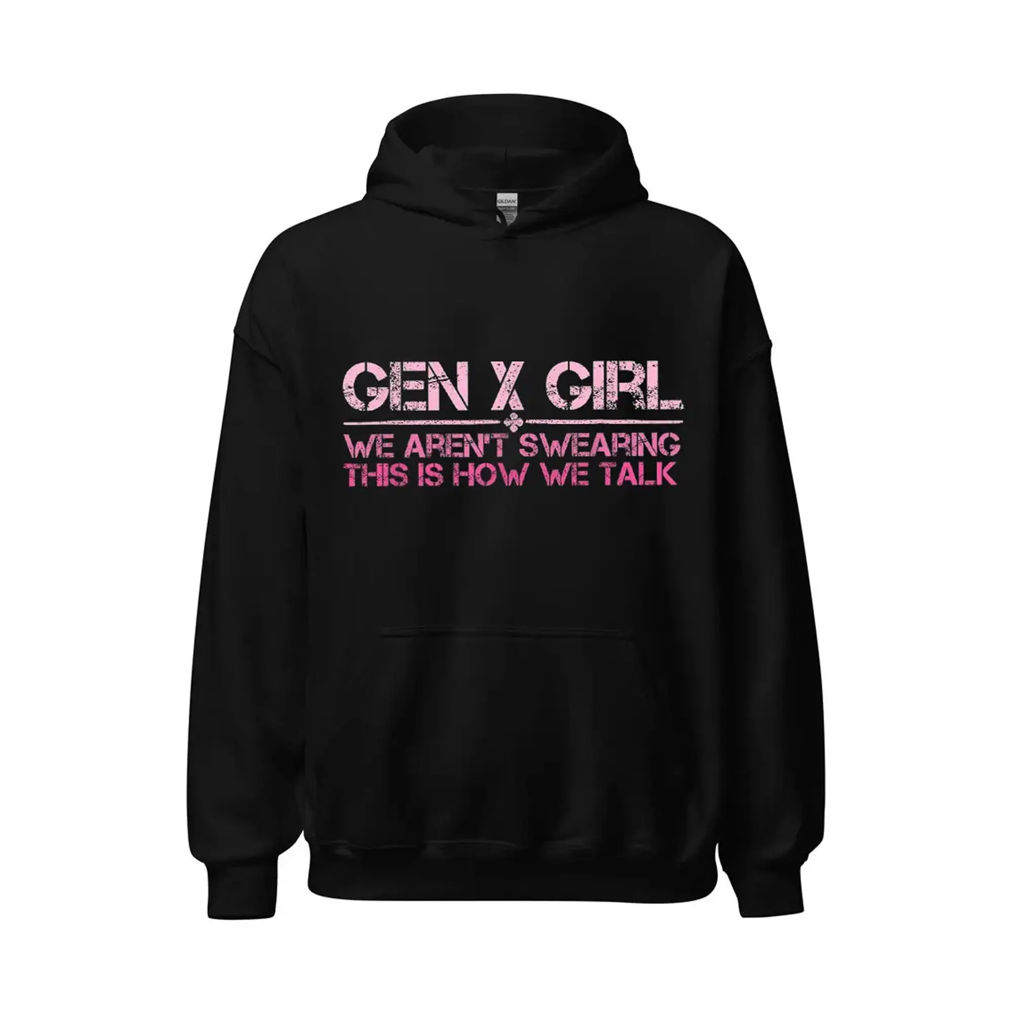 Women's Gen X Funny Quote Hoodie - Stretch Cotton Long-Sleeve Pullover Sweatshirt, Casual Unisex Fleece Clothes, Classic Print Pocket Tops for Thanksgiving Party, Everyday Gift Apparel