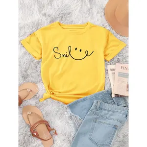 Stylish Alphabets Print Crew Neck T-Shirt - Soft Micro Elasticity Polyester Fabric, Casual Short Sleeve Top for Spring, Summer, and Fall