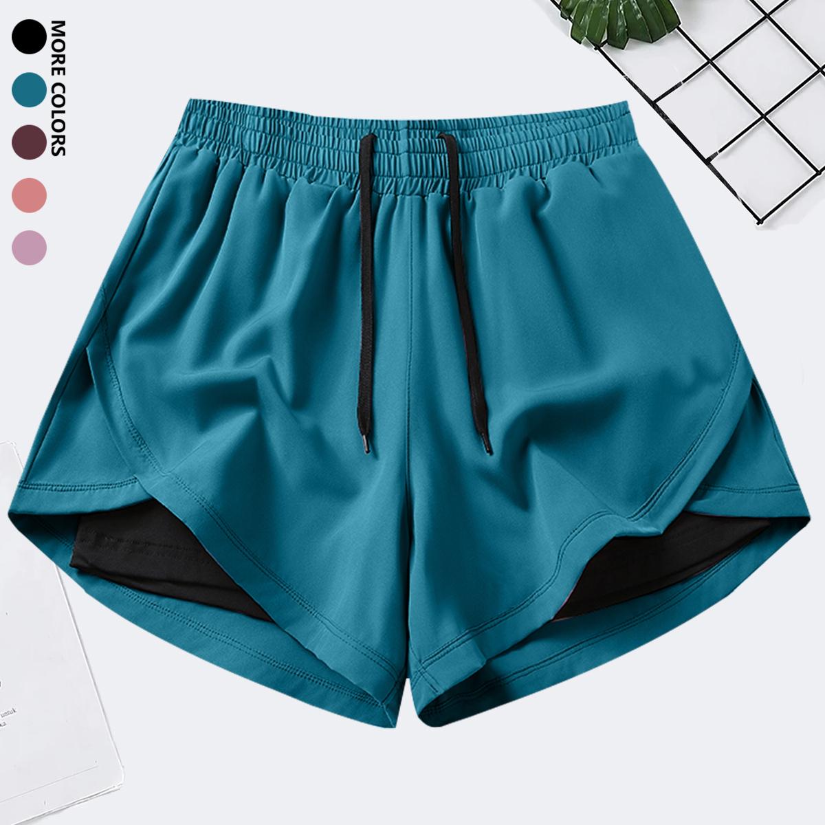 Women’s casual sports yoga shorts with elastic waistband and quick-dry fabric; suitable for running and gym workouts. Women’s athletic shorts/casual shorts/fitness shorts; faux two-piece running shorts; women’s gym training pants; anti-exposure women’s sh