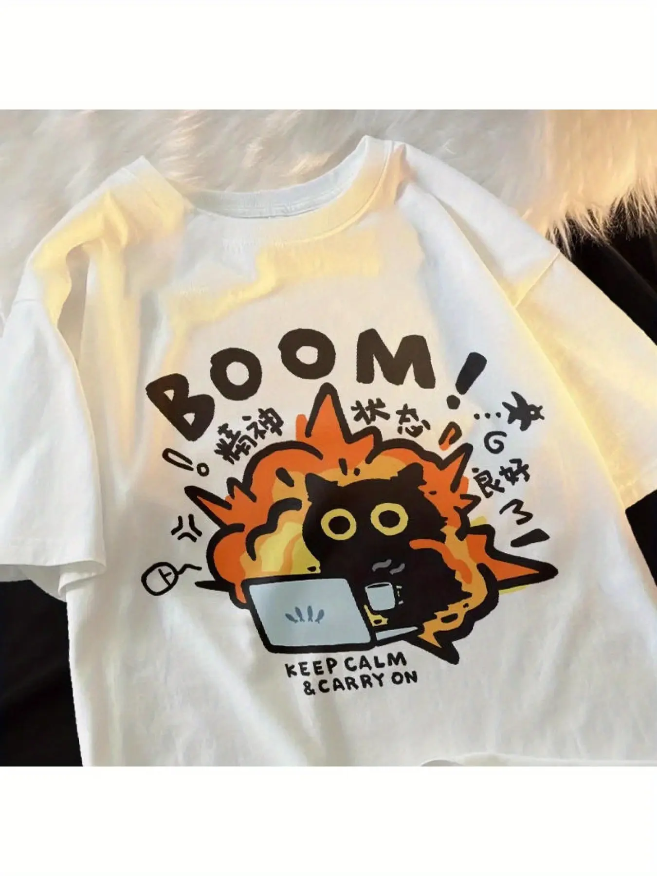 1pc Men's  Women's 100 Cotton BOOM! Manga-Inspired unisex soft cotton short sleeve t shirt, vintage graphic casual tee for men women teens, perfect birthday holiday gift for camping travel gym daily street  wear