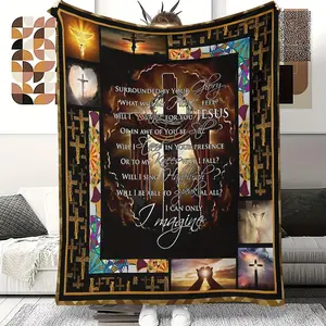 Vintage Cabin Faith Series Flannel Throw Blanket with Geometric Cross & Jesus Design - Cozy 280GSM Soft for All Seasons