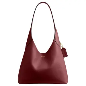 Coach Brooklyn 28 Logo Magnetic Closure Genuine Leather Tote Shoulder Bag for Women in Deep Ruby Red