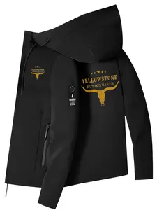 Casual Outdoor Commuting Hooded Long Sleeve Jacket with Yellowstone Dutton Ranch Bull Head Print
