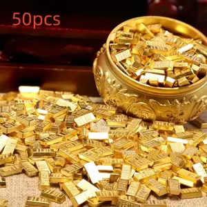 Mini Alloy Gold Bar, 50pcs Lucky Fortune Gold Bar, Home and Office Fengshui Ornament, Home Decor Supplies, Feng Shui Ornaments, Gifts