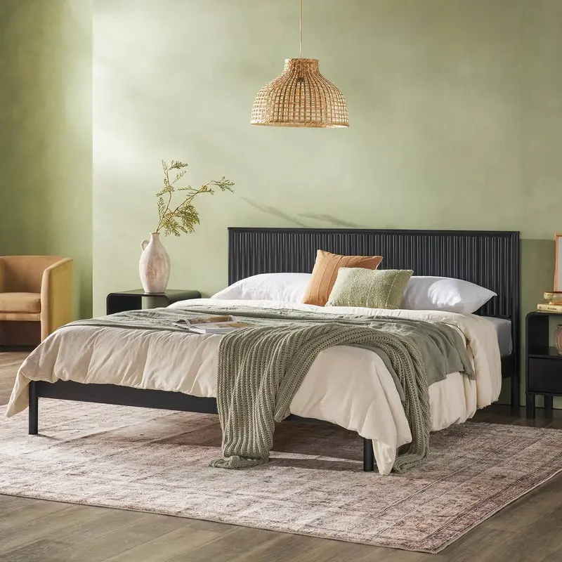 Walker Edison ORLB8BBL Contemporary Reeded Solid Wood King Bed Headboard - Matte Black, Matte Black Headboards, King Bed Frame, All-In-One Platform