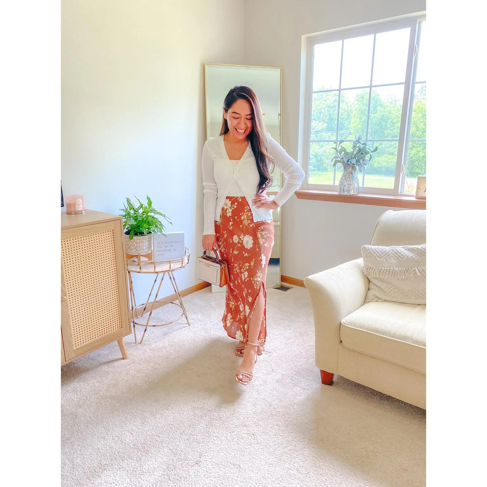 The Darcy Floral High Waist Side Slit Midi Skirt