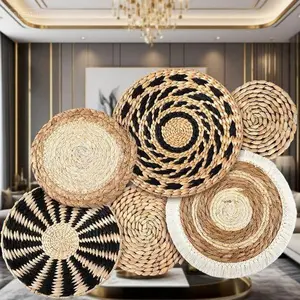 Handwoven Wall Decor Set - Natural Seagrass Hanging Baskets - Round Bohemian Home Decor - Farmhouse Rustic Room Art - Multi Sizes Wall Hanging Decorations - Handcrafted Woven Wall Accents Decorative Boho Lightweight Mat dad gift