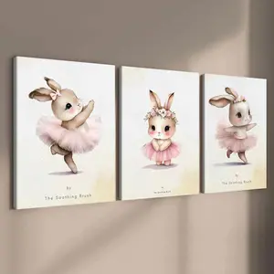 Ballet Rabbit Pattern Canvas Painting, 3 Counts/set Modern Wall Art Painting, Wall Art Decor for Home Living Room Bedroom Office, Ornaments