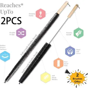 Long Handle Radiator Cleaning Brush, Flexible Design, Wooden Handle with Resin Bristles, Plastic Material, 28.74 Inches