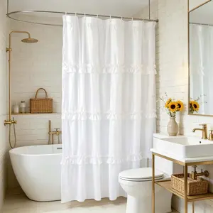 Cozy retro solid color ruffle shower curtain, machine washable, made of soft pure polyester fabric. Ideal for home decoration in bathrooms, Restroom, wardrobes and as window curtains, suitable for hotels, bedrooms and salons. A perfect gift choice.