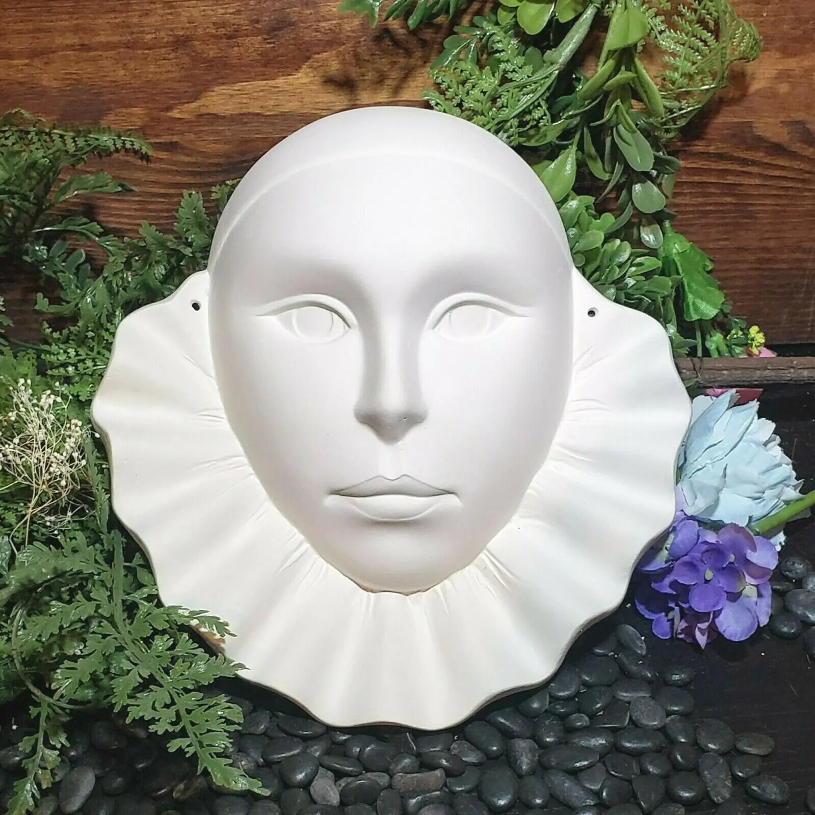 Adult Circus Flare Lady Mask - Party Wear Accessories, 8.5x8.5x2.5 Inches Ceramic Bisque Ready-To-Paint Pottery