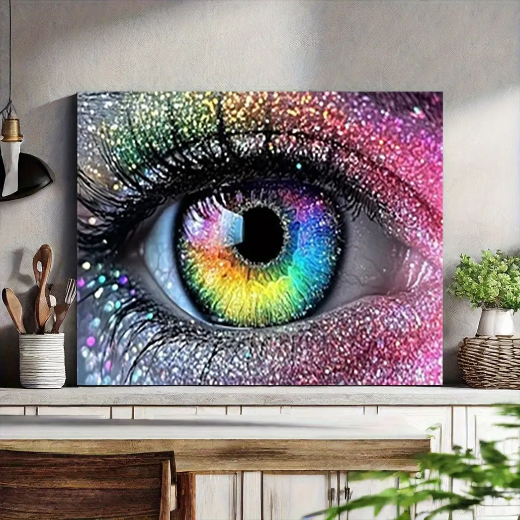 1 piece, 【Rainbow Eyes】, 5D diamond painting, DIY Diamond Art, frameless, includes tool kit. All-natural round diamond painting, diamond art embroidery kit, suitable for home decoration, handmade relaxing gift, Diamond Art Tools
