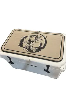 YETI Cooler Pad with Hooked on Bass Logo - Top Fits YETI Tundra Cooler Lid - Tan/Black Mat - Easy Peel and Stick Application - 3M Adhesive - Outdoor Camping Supplies Ice Box