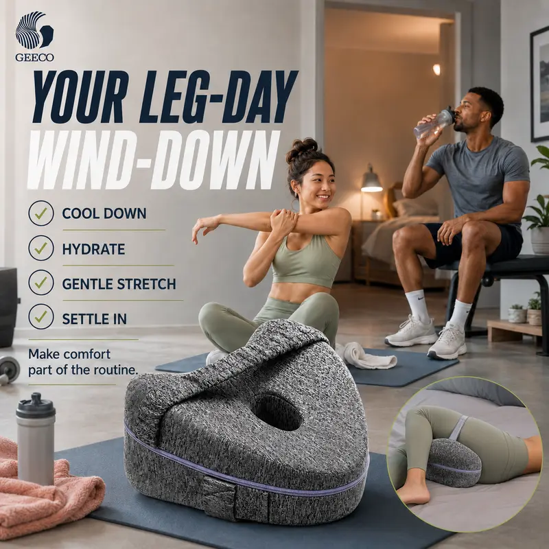 GEECO Memory Foam Knee Pillow with Adjustable Secure Strap for Side Sleepers & Active Lifestyles – Contoured Hip and Leg Support for Post-Workout Rest and Nighttime Comfort